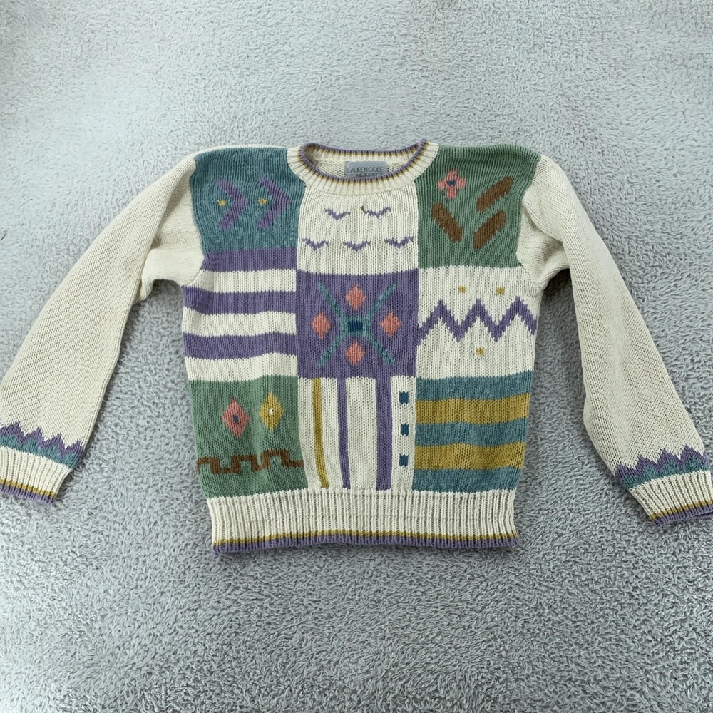 Lauren‎ Cole Petites Crop Sweater Womens SP Colorful Pastel Patchwork Knitted